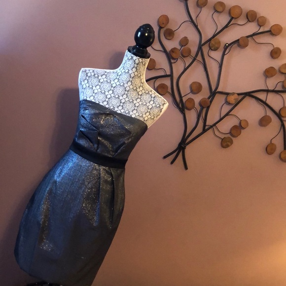 [max and cleo] Strapless Silver Black Dress Size 2 - Picture 3 of 7
